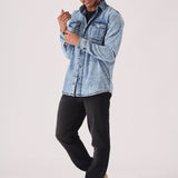SLIM FIT DENIM SHIRT - LIGHT BLUE ACID WASH - JMOJO - Men's Denim Shirts