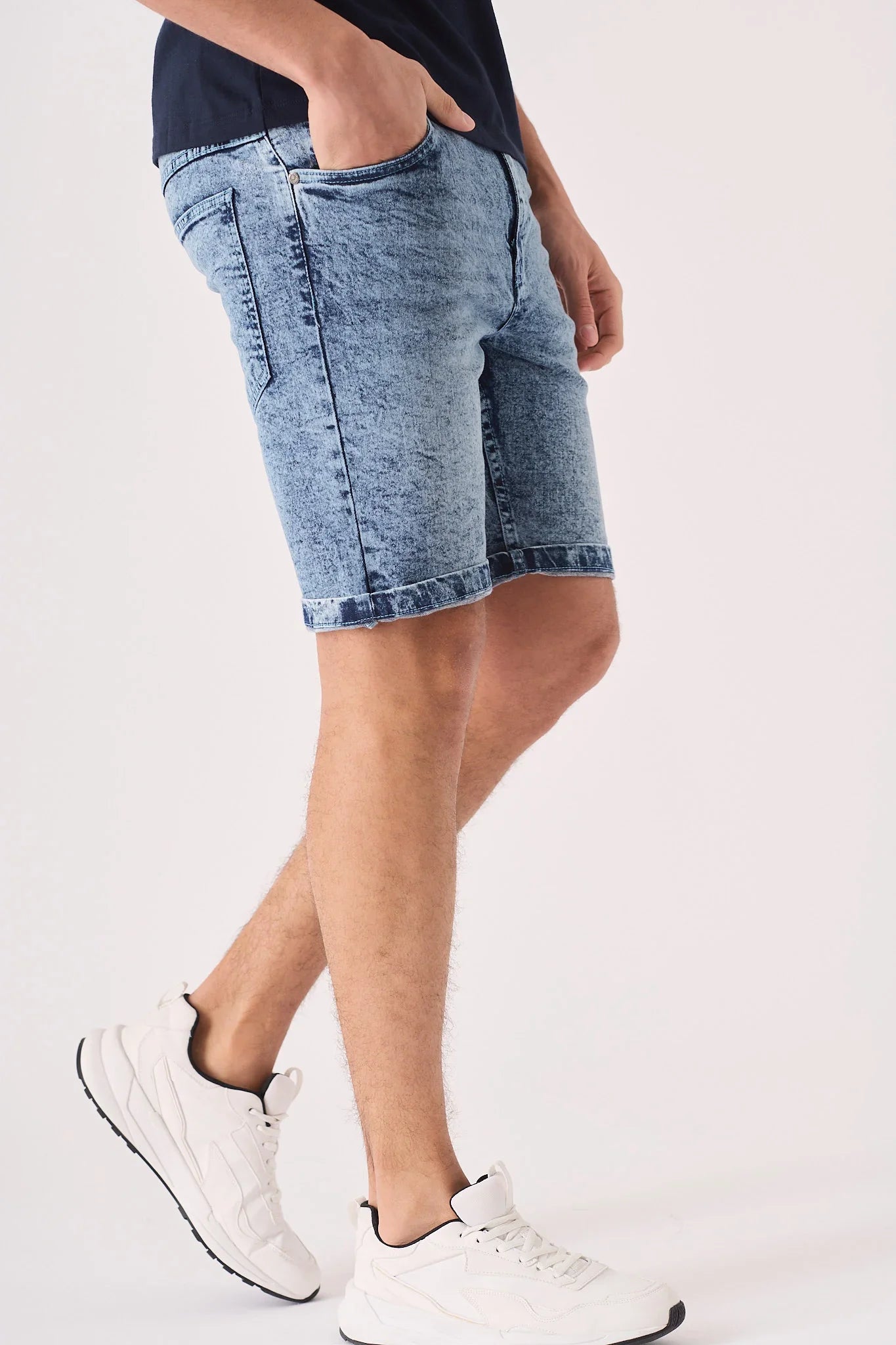 SLIM FIT DENIM SHORTS - BLUE ACID WASH - JMOJO - Men's Denim Shorts