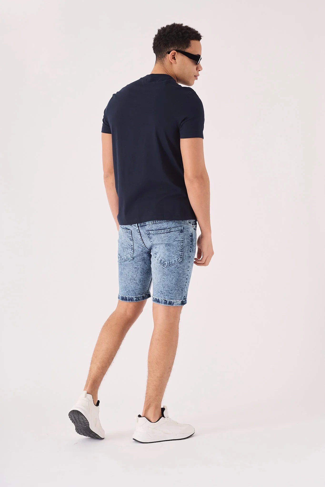SLIM FIT DENIM SHORTS - BLUE ACID WASH - JMOJO - Men's Denim Shorts