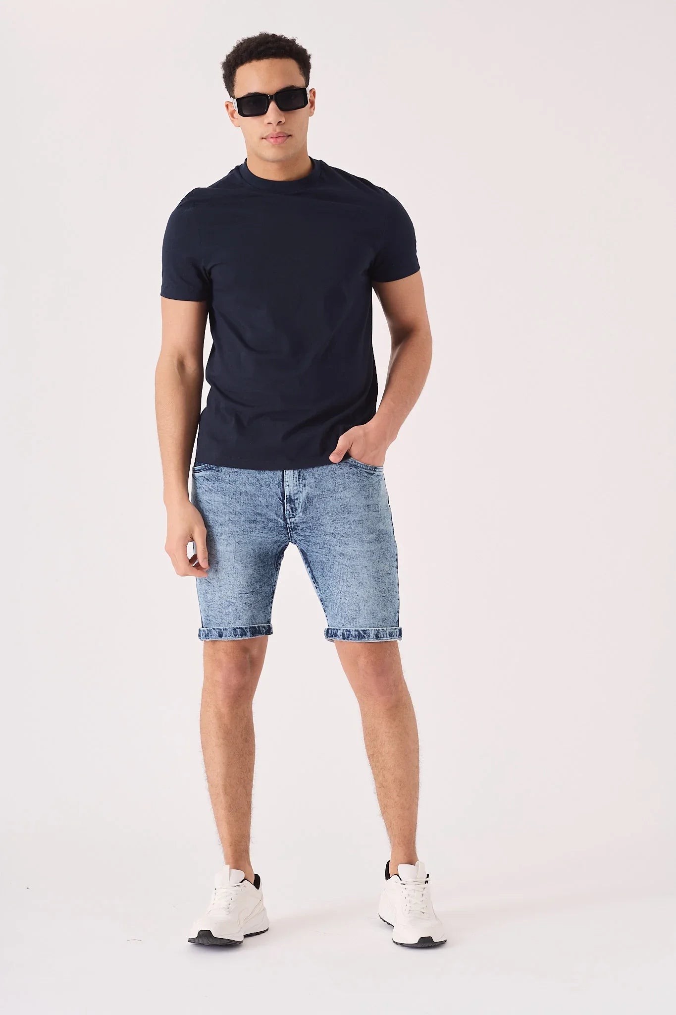 SLIM FIT DENIM SHORTS - BLUE ACID WASH - JMOJO - Men's Denim Shorts