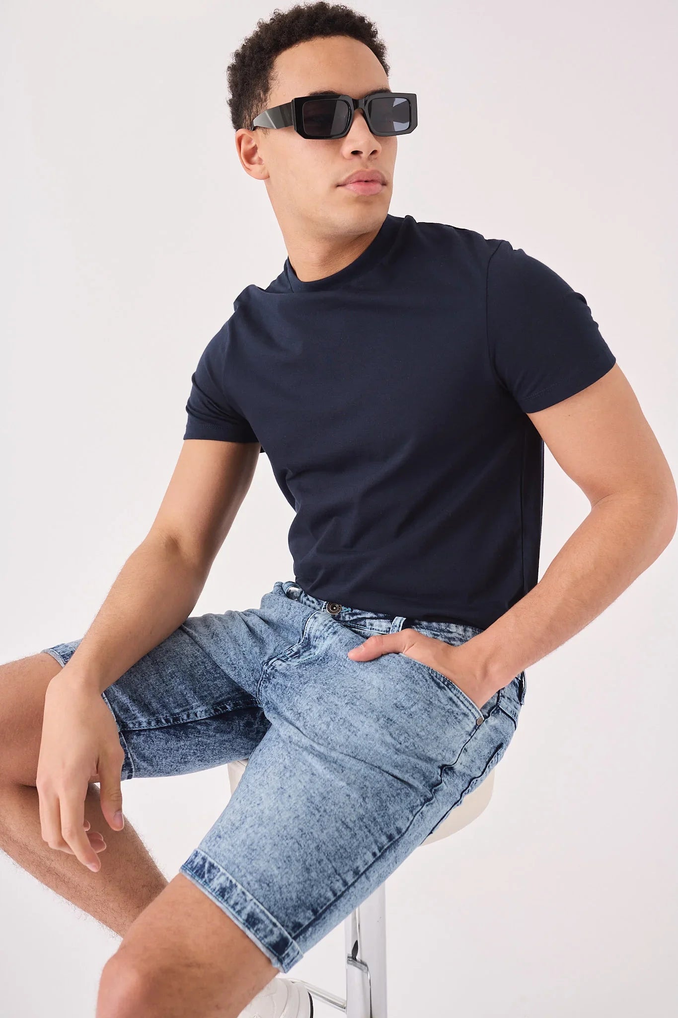 SLIM FIT DENIM SHORTS - BLUE ACID WASH - JMOJO - Men's Denim Shorts