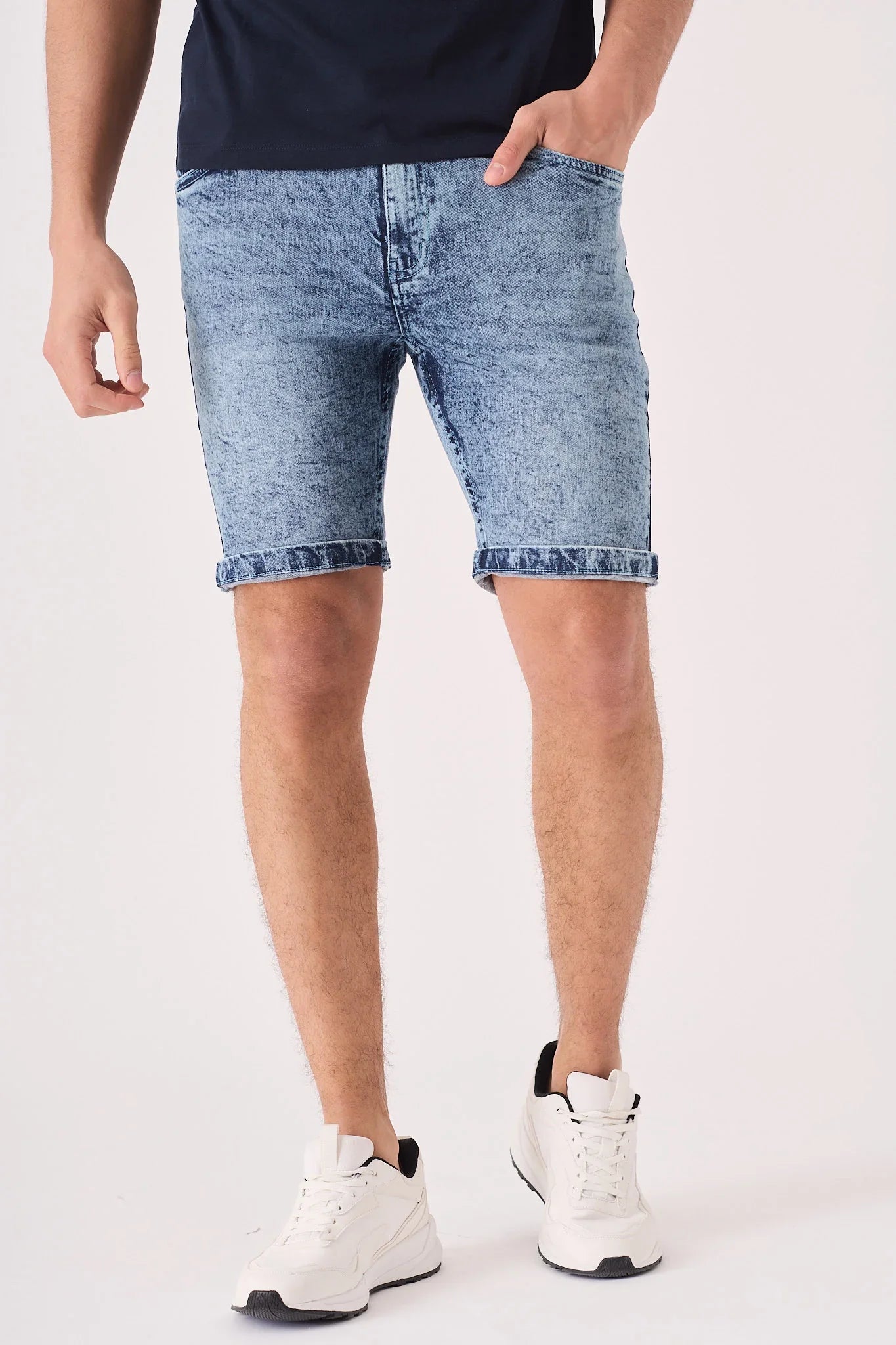 SLIM FIT DENIM SHORTS - BLUE ACID WASH - JMOJO - Men's Denim Shorts