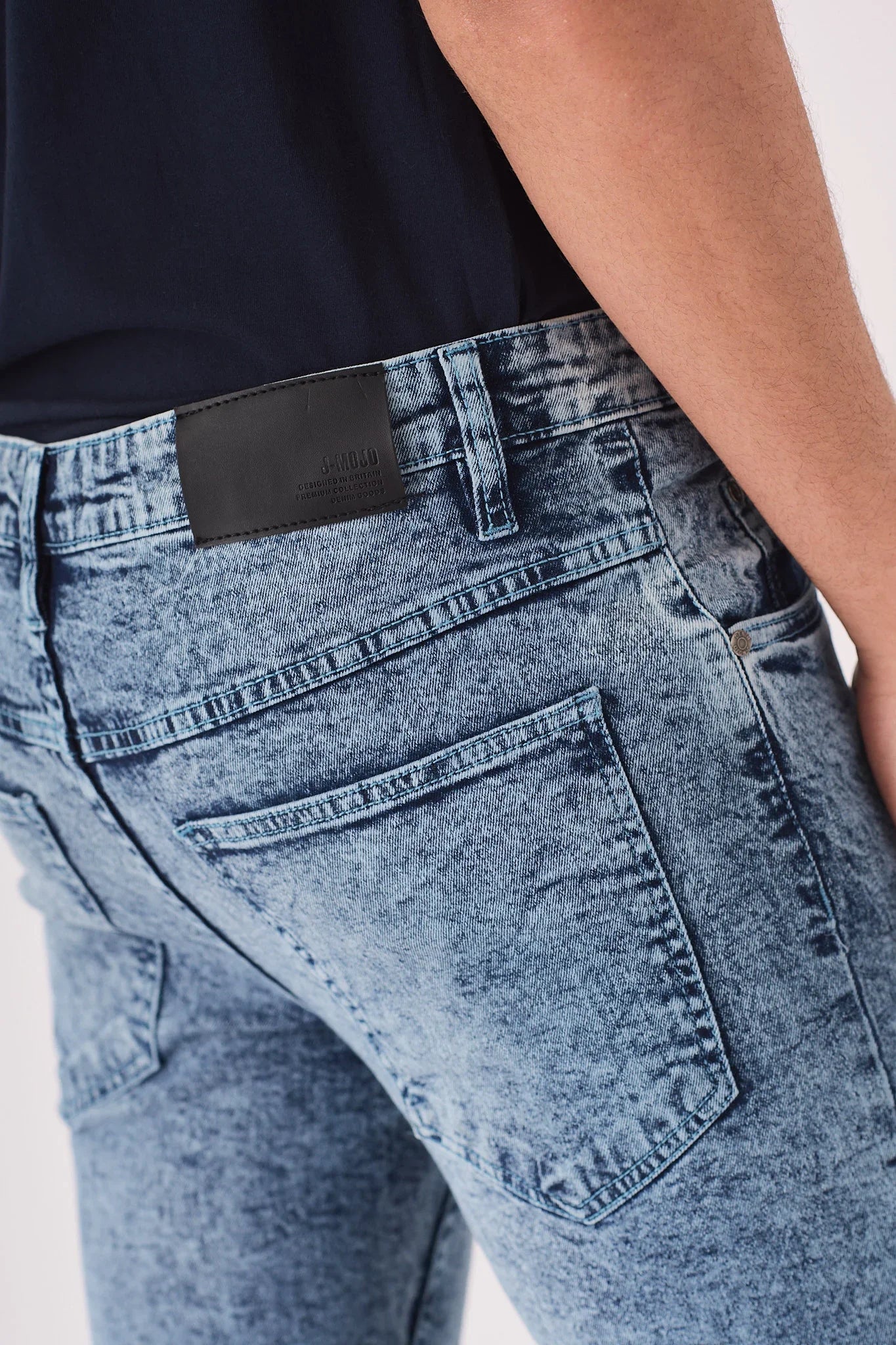 SLIM FIT DENIM SHORTS - BLUE ACID WASH - JMOJO - Men's Denim Shorts