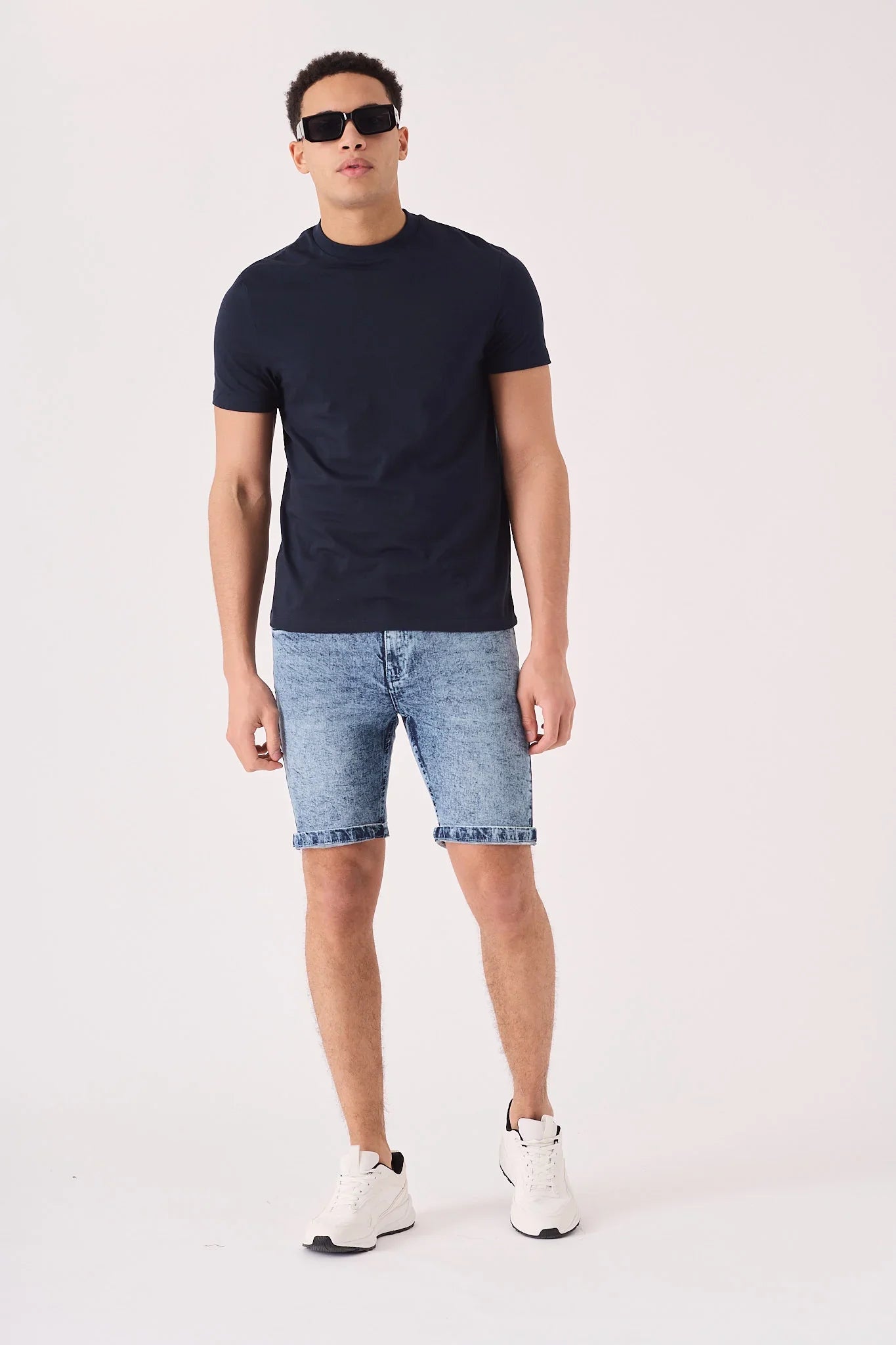 SLIM FIT DENIM SHORTS - BLUE ACID WASH - JMOJO - Men's Denim Shorts