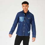 SLIM FIT DISTRESSED DENIM SHIRT - SHADED INDIGO BLUE - JMOJO - Men's Denim Shirts