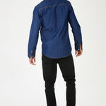 SLIM FIT DISTRESSED DENIM SHIRT - SHADED INDIGO BLUE - JMOJO - Men's Denim Shirts