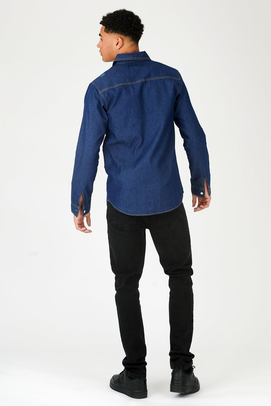 SLIM FIT DISTRESSED DENIM SHIRT - SHADED INDIGO BLUE - JMOJO - Men's Denim Shirts