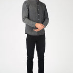 SLIM FIT GRANDAD COLLAR DENIM SHIRT - GREY - JMOJO - Men's Denim Shirts