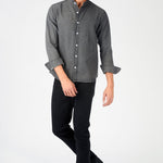 SLIM FIT GRANDAD COLLAR DENIM SHIRT - GREY - JMOJO - Men's Denim Shirts