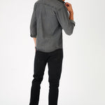 SLIM FIT GRANDAD COLLAR DENIM SHIRT - GREY - JMOJO - Men's Denim Shirts