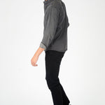 SLIM FIT GRANDAD COLLAR DENIM SHIRT - GREY - JMOJO - Men's Denim Shirts