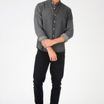 SLIM FIT GRANDAD COLLAR DENIM SHIRT - GREY - JMOJO - Men's Denim Shirts
