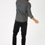 SLIM FIT GRANDAD COLLAR DENIM SHIRT - GREY - JMOJO - Men's Denim Shirts