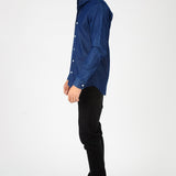 SLIM FIT GRANDAD COLLAR DENIM SHIRT - INDIGO BLUE - JMOJO - Men's Denim Shirts