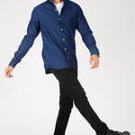 SLIM FIT GRANDAD COLLAR DENIM SHIRT - INDIGO BLUE - JMOJO - Men's Denim Shirts