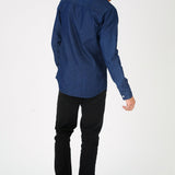 SLIM FIT GRANDAD COLLAR DENIM SHIRT - INDIGO BLUE - JMOJO - Men's Denim Shirts