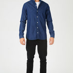 SLIM FIT GRANDAD COLLAR DENIM SHIRT - INDIGO BLUE - JMOJO - Men's Denim Shirts