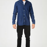 SLIM FIT GRANDAD COLLAR DENIM SHIRT - INDIGO BLUE - JMOJO - Men's Denim Shirts