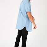 SLIM FIT LONGLINE SHORT SLEEVE DENIM SHIRT - LIGHT BLUE WASH - JMOJO - Men's Denim Shirts