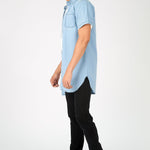SLIM FIT LONGLINE SHORT SLEEVE DENIM SHIRT - LIGHT BLUE WASH - JMOJO - Men's Denim Shirts