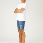 SLIM FIT RIPPED DENIM SHORTS - LIGHT BLUE - JMOJO - Men's Denim Shorts