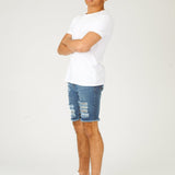 SLIM FIT RIPPED DENIM SHORTS - LIGHT BLUE - JMOJO - Men's Denim Shorts