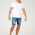 SLIM FIT RIPPED DENIM SHORTS - LIGHT BLUE - JMOJO - Men's Denim Shorts