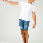 SLIM FIT RIPPED DENIM SHORTS - LIGHT BLUE - JMOJO - Men's Denim Shorts