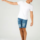 SLIM FIT RIPPED DENIM SHORTS - LIGHT BLUE - JMOJO - Men's Denim Shorts