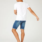 SLIM FIT RIPPED DENIM SHORTS - LIGHT BLUE - JMOJO - Men's Denim Shorts