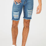 SLIM FIT RIPPED DENIM SHORTS - LIGHT BLUE - JMOJO - Men's Denim Shorts