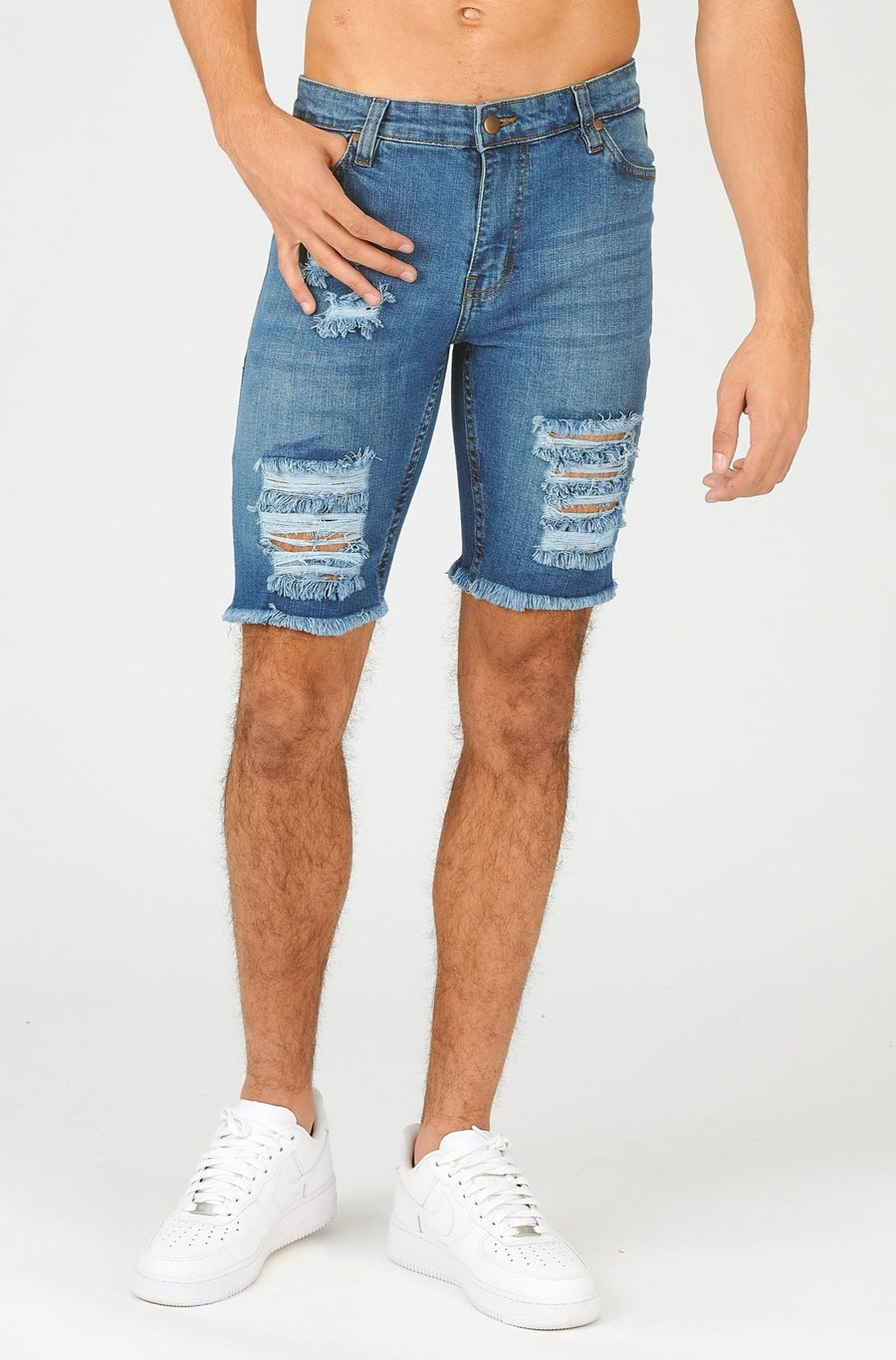 SLIM FIT RIPPED DENIM SHORTS - LIGHT BLUE - JMOJO - Men's Denim Shorts
