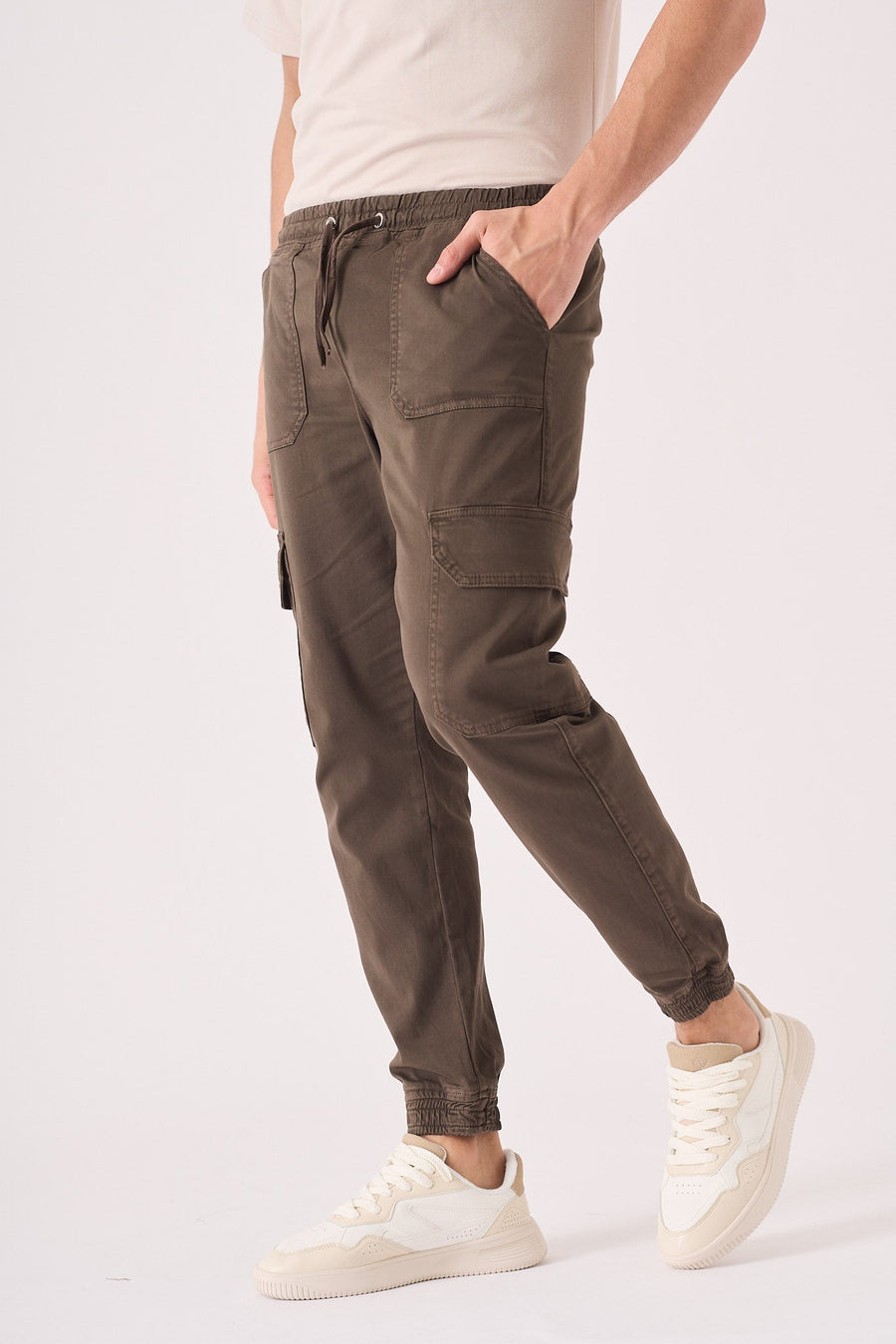 SLIM STRETCH CARGO TROUSERS - DARK BROWN - JMOJO - Men's Cargo Trouser