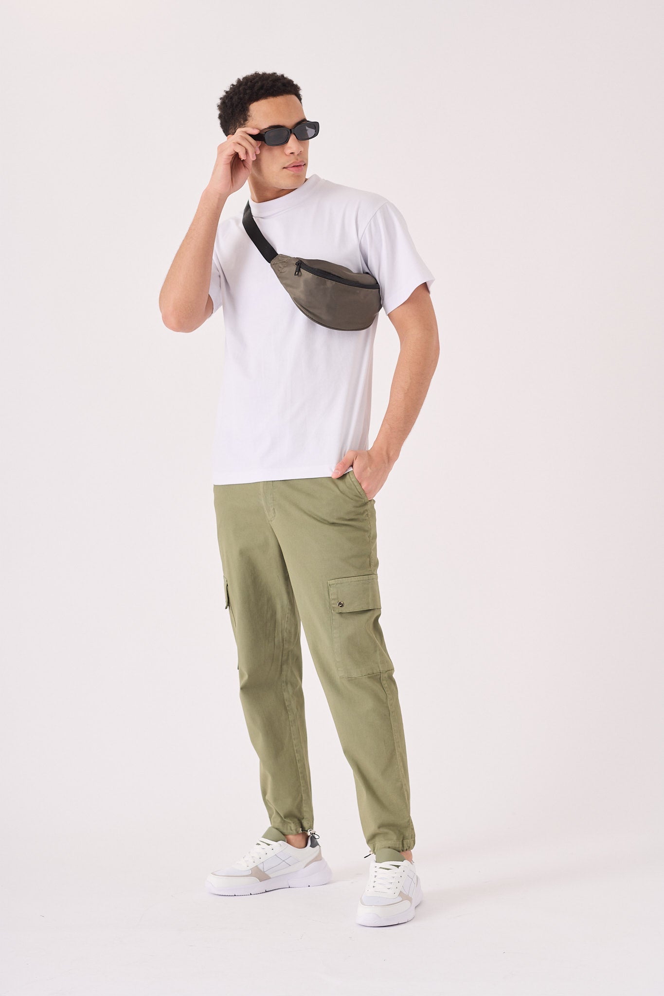 SLIM STRETCH CARGO TROUSERS - OLIVE GREEN - JMOJO - Men's Cargo Trouser
