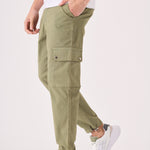 SLIM STRETCH CARGO TROUSERS - OLIVE GREEN - JMOJO - Men's Cargo Trouser