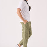 SLIM STRETCH CARGO TROUSERS - OLIVE GREEN - JMOJO - Men's Cargo Trouser