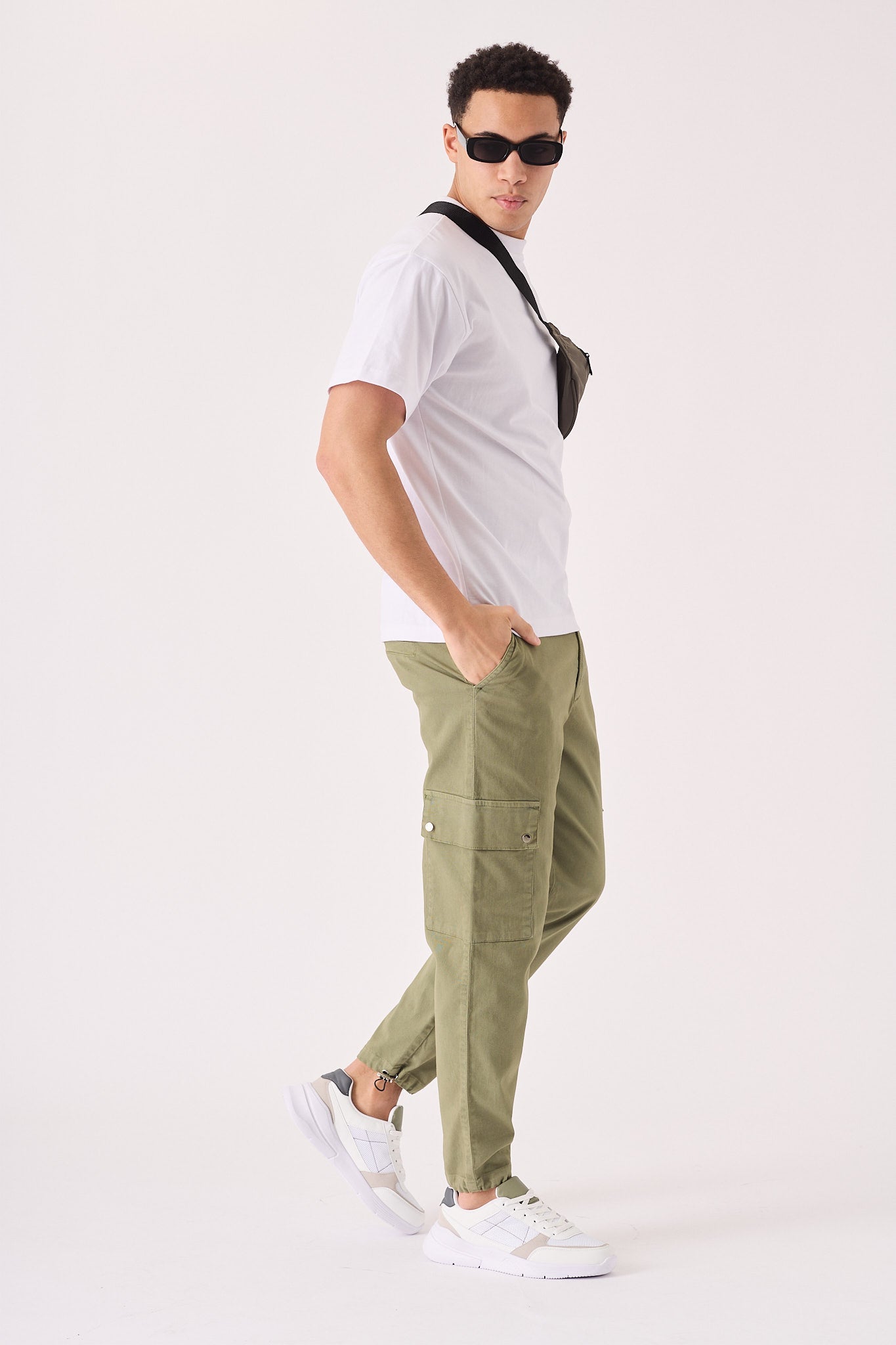 SLIM STRETCH CARGO TROUSERS - OLIVE GREEN - JMOJO - Men's Cargo Trouser