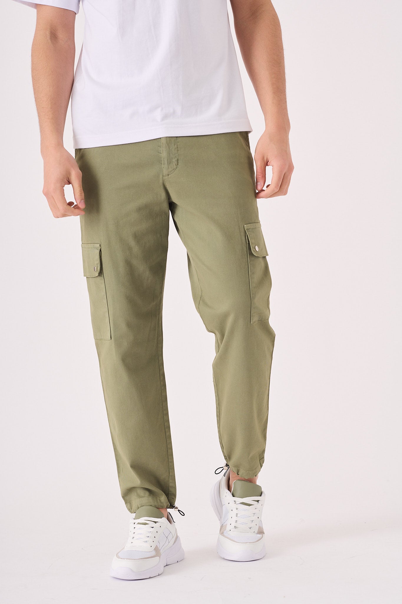 SLIM STRETCH CARGO TROUSERS - OLIVE GREEN - JMOJO - Men's Cargo Trouser