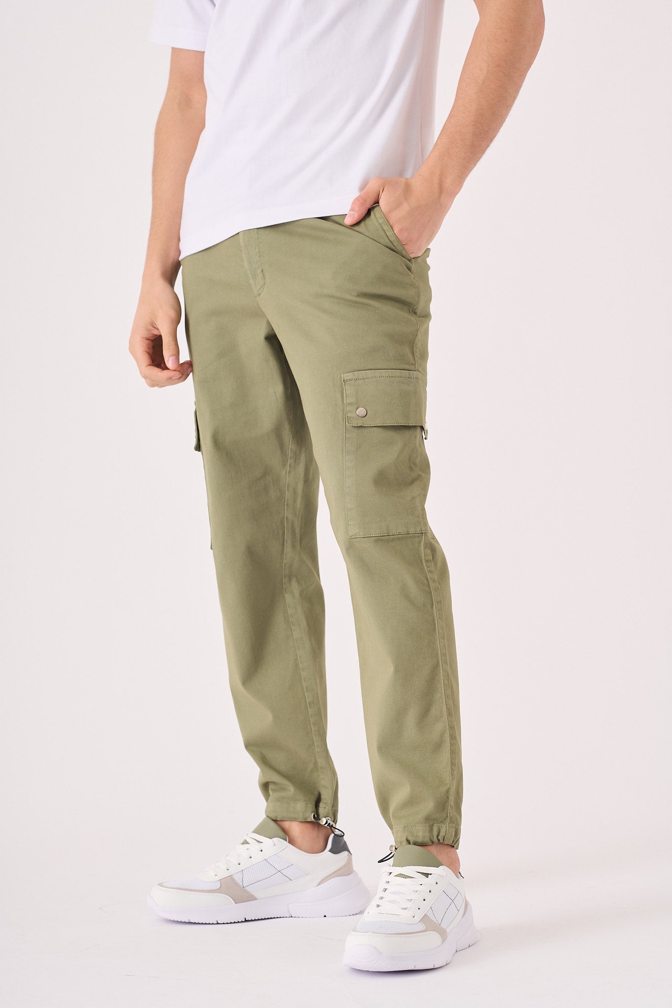 SLIM STRETCH CARGO TROUSERS - OLIVE GREEN - JMOJO - Men's Cargo Trouser