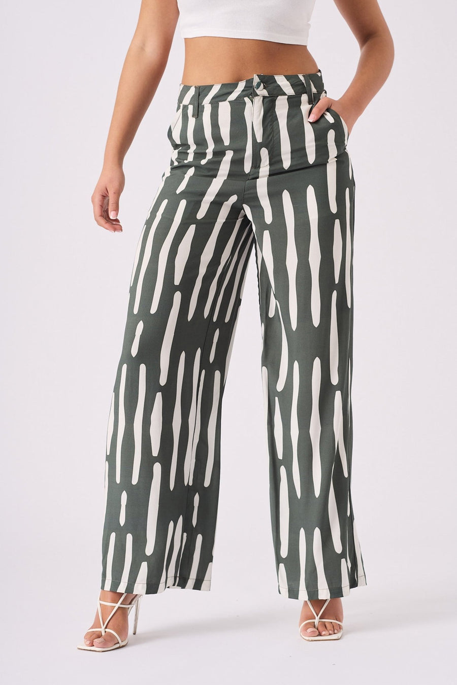 STRAIGHT RELAX FIT TROUSERS - GREEN - JMOJO - Women's Straight Leg Trousers