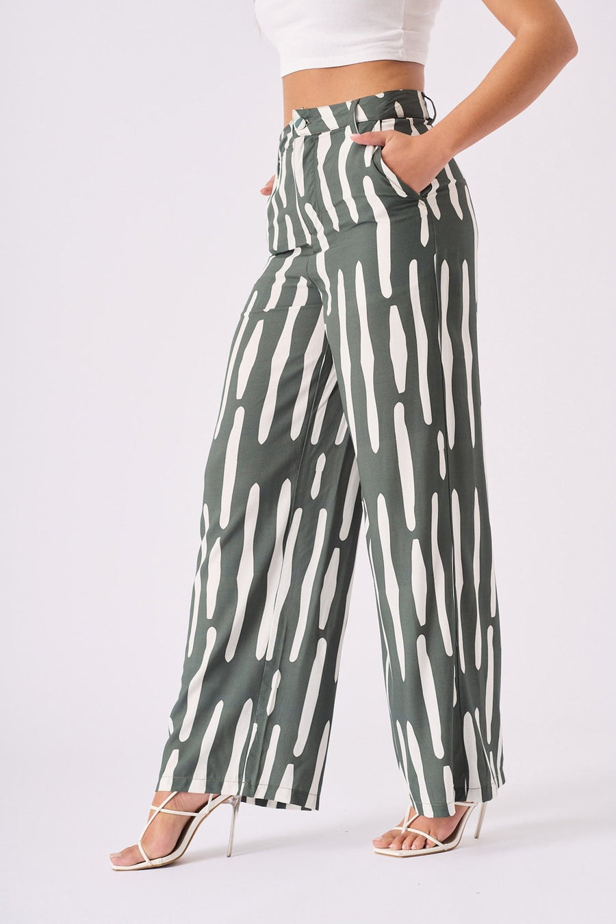 STRAIGHT RELAX FIT TROUSERS - GREEN - JMOJO - Women's Straight Leg Trousers