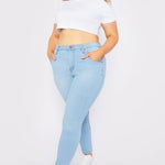 Taffy Stretch Denim High Rise Plus Size Skinny Jeans - Light Blue - JMOJO - Women's Skinny Jeans