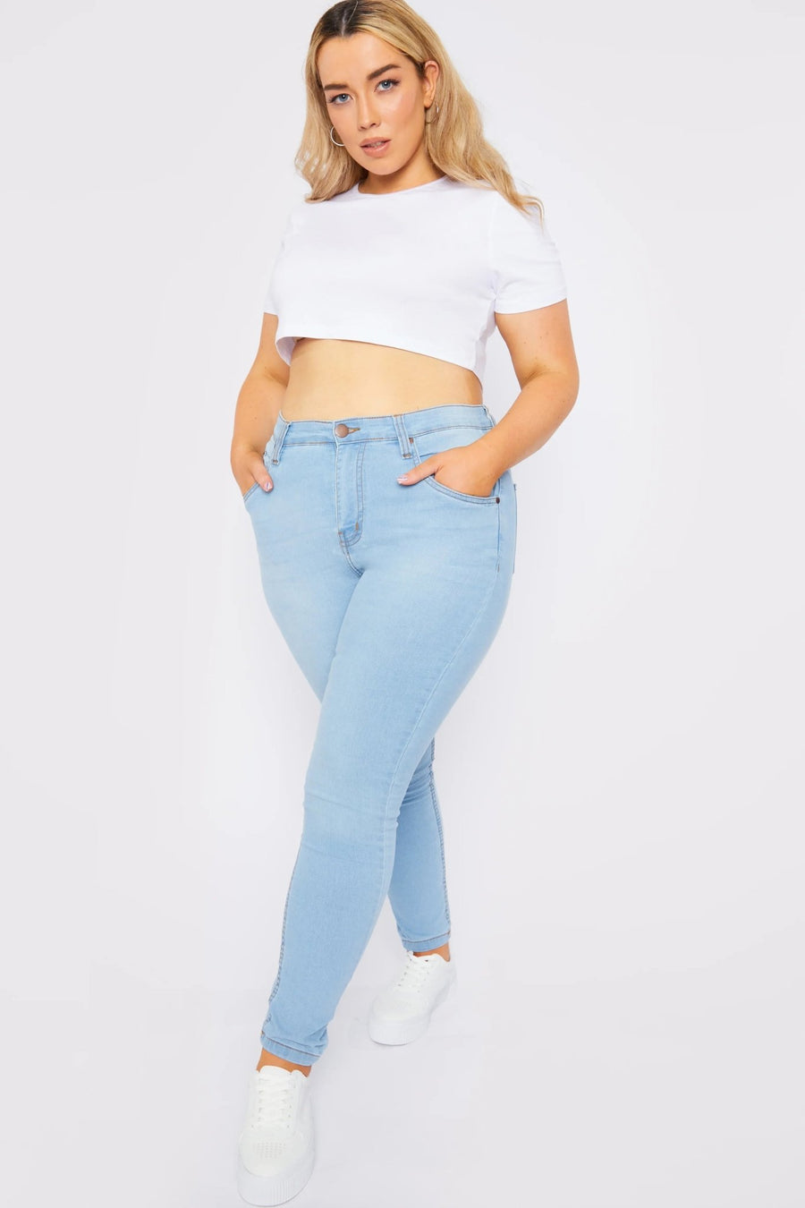 Taffy Stretch Denim High Rise Plus Size Skinny Jeans - Light Blue - JMOJO - Women's Skinny Jeans