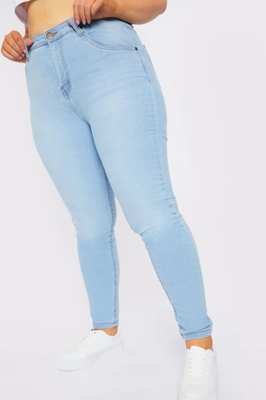 Taffy Stretch Denim High Rise Plus Size Skinny Jeans - Light Blue - JMOJO - Women's Skinny Jeans
