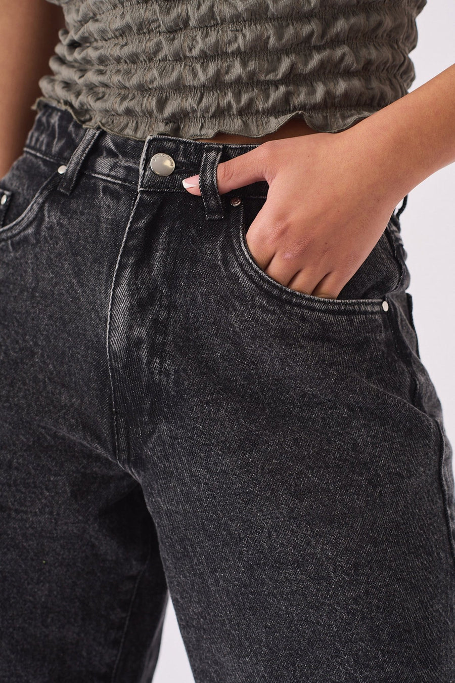 Talia Longline Denim Jorts – Black Acid Wash - JMOJO - Women's Denim Shorts