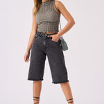 Talia Longline Denim Jorts – Black Acid Wash - JMOJO - Women's Denim Shorts