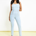 Tesa Light Blue Belted Denim Jumpsuit – Light Blue Wash - JMOJO - Women's Denim Jumpsuits