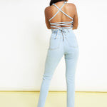 Tesa Light Blue Belted Denim Jumpsuit – Light Blue Wash - JMOJO - Women's Denim Jumpsuits