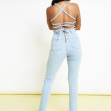 Tesa Light Blue Belted Denim Jumpsuit – Light Blue Wash - JMOJO - Women's Denim Jumpsuits