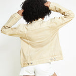 TRACK STITCH DENIM JACKET - BEIGE - JMOJO - Women's Denim Jackets